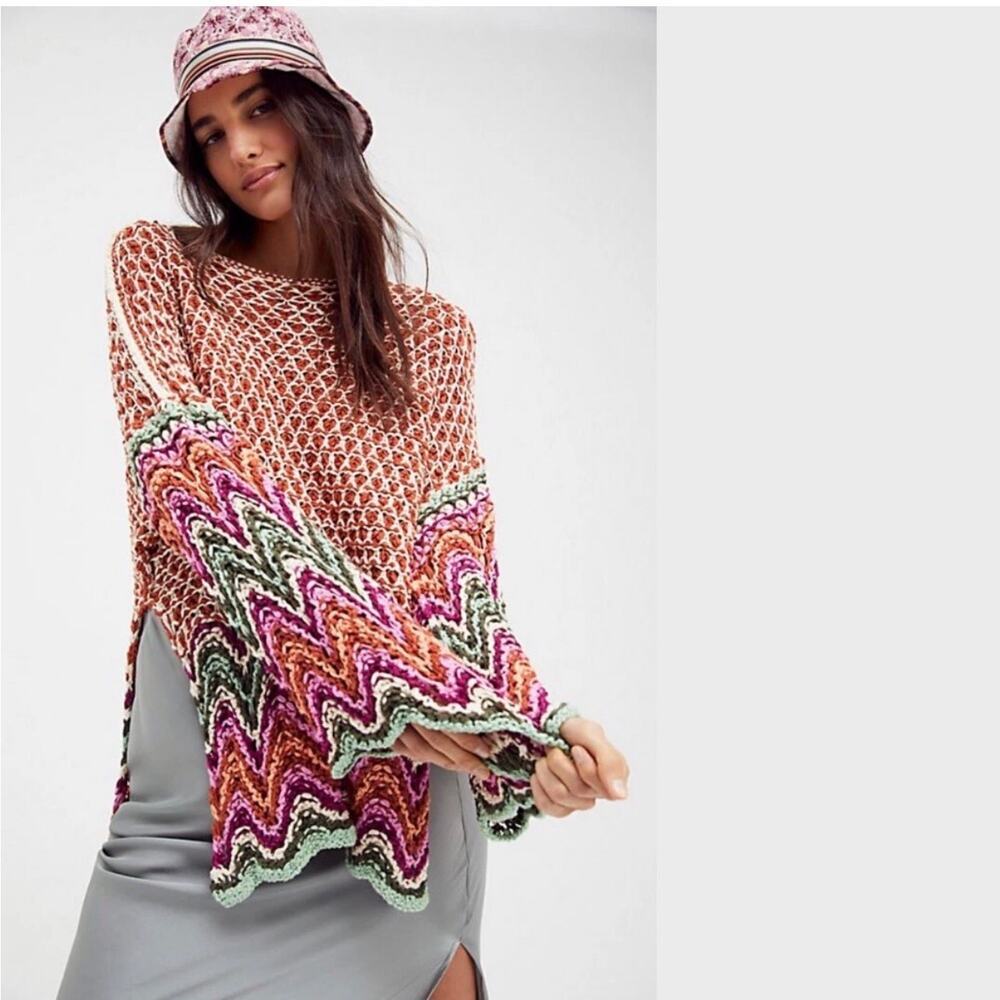 Free People Womens Heatwave Knit Sweater Bell Sleeves Side Slits Size XS